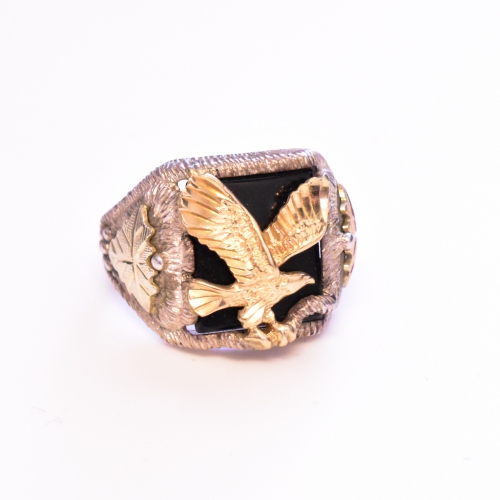 Sterling Silver Mens Eagle Black Onyx Ring