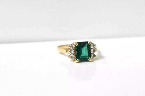 yellow gold emerald and diamond ring