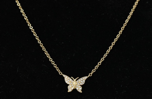 Yellow Gold Diamond Butterfly Necklace Estate